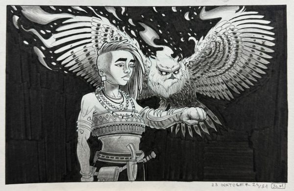 Inktober 2023 Juni - Fire owl